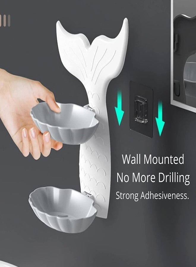 XANTHIC Mermaid Fish Shape Double Layer Soap Holder, Draining Tray Self Adhesive Wall-Mounted,Looks Very Elegant(Pack of 1) - Image 5